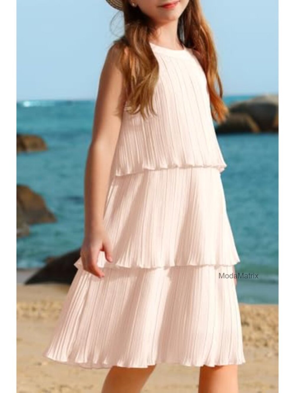 Girls Halter Tiered Ruffle Swing Dress Sleeveless Chiffon A-Line - Picture 2 of 6
